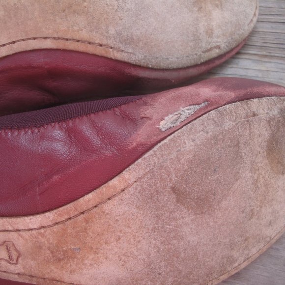 Tory Burch Leather Ballet Flats Burgandy Color with Gold TT Size 11M - Picture 7 of 9